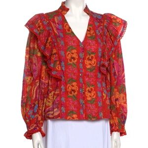 Farm Rio Floral Print V-Neck Blouse